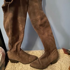 Brown suede thigh high boots